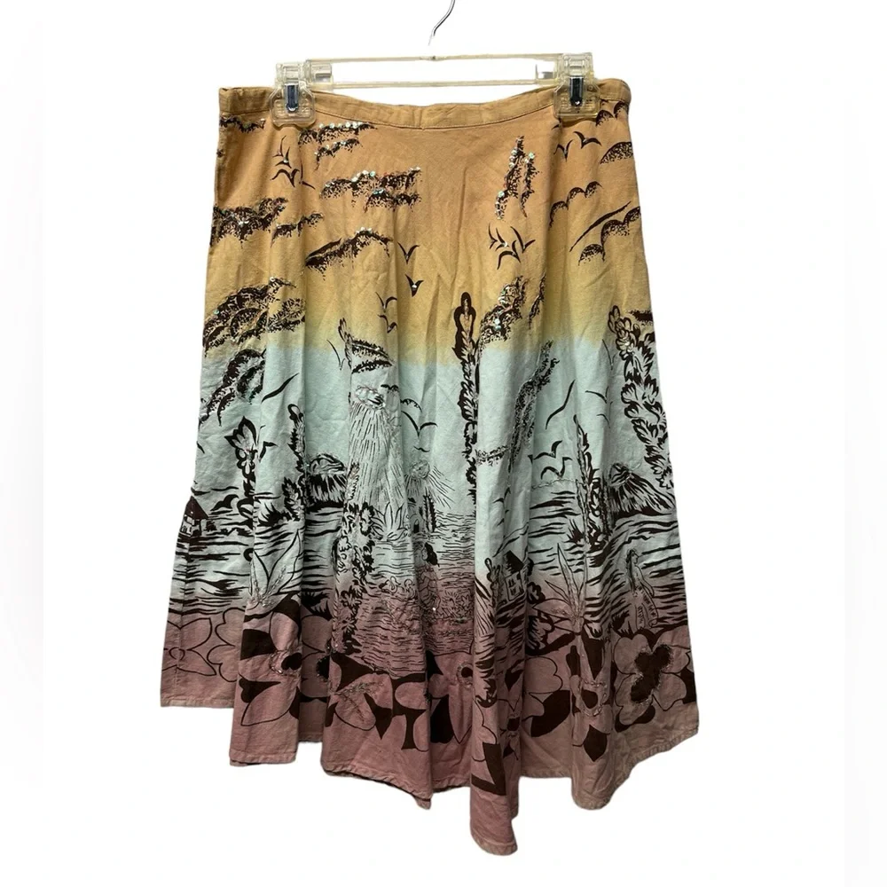 FUNKY PEOPLE Art to wear coastal Skirt printed Floral Sequins Ombre medium - Picture 1 of 6